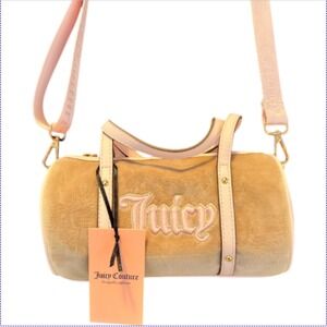 Juicy Couture Beige‎ Pink Velour Barrel Mini Duffle Bag Crossbody NWT Y2K Retro